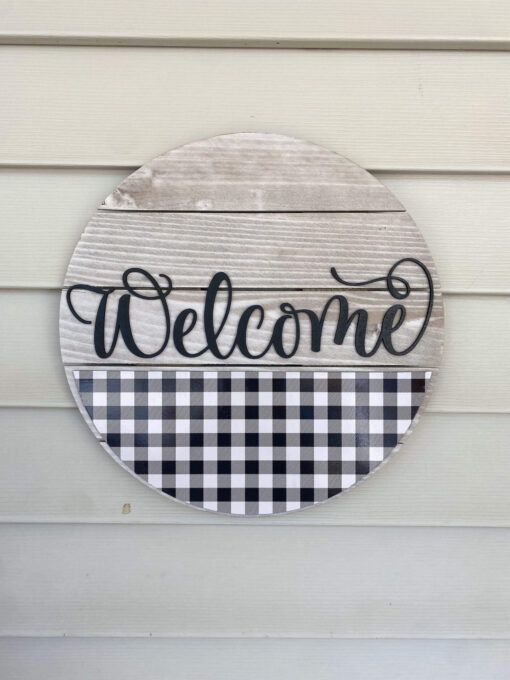 Plaid welcome sign