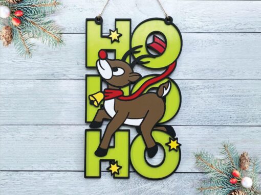 Rudolph Reindeer HO HO HO Sign