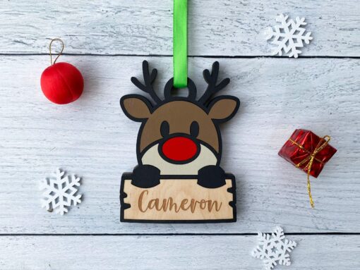 Rudolph / Reindeer Christmas Ornament - Personalizable