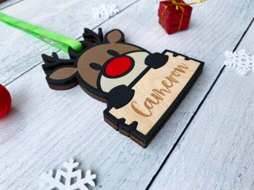 Rudolph / Reindeer Christmas Ornament - Personalizable - Image 2