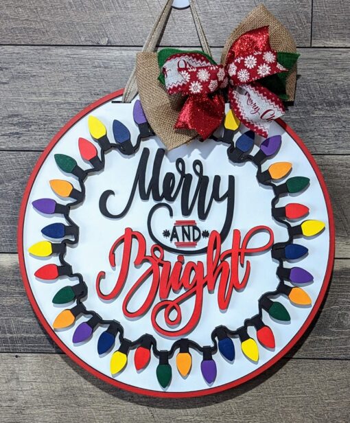 Merry and Bright Christmas light door sign