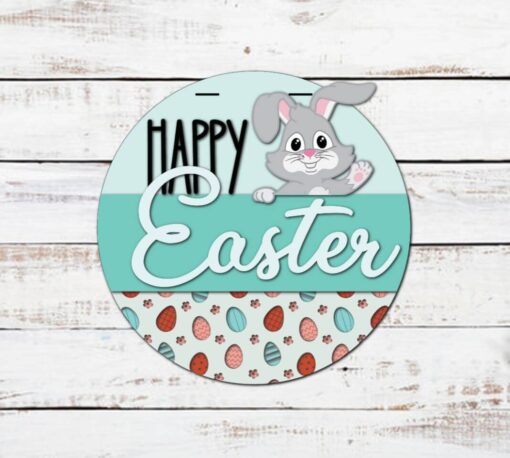 Happy Easter Waving Bunny Door Hanger