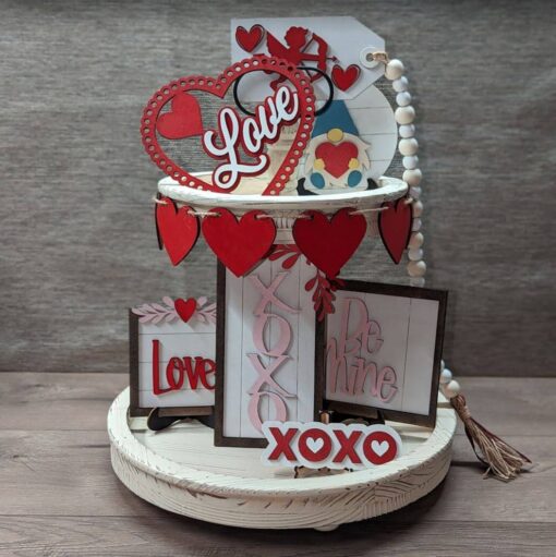 14 Pieces Valentine's Day Gnome Tiered Tray with 2 Tiered Tray