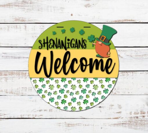 Shenanigans Welcome with Leprechaun Gnome Door Hanger - Image 2