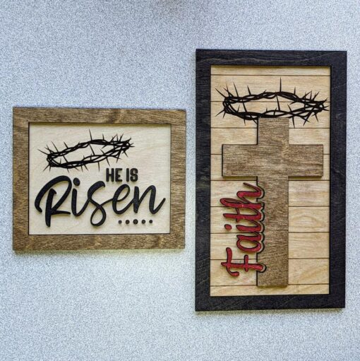 Easter Faith Décor Sign Trio, Christian Easter Jesus Religious Wooden Signs - Image 5