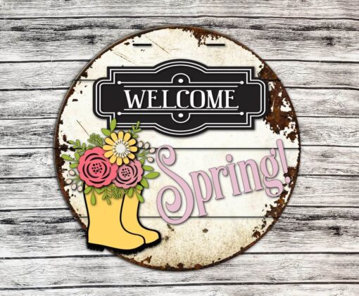 Welcome Spring Rain Door Hanger