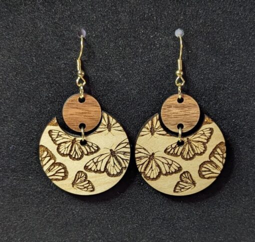 Engraved Butterfly Pattern Dangle Earrings