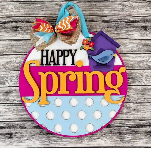 HAPPY Spring Birdhouse Door Hanger