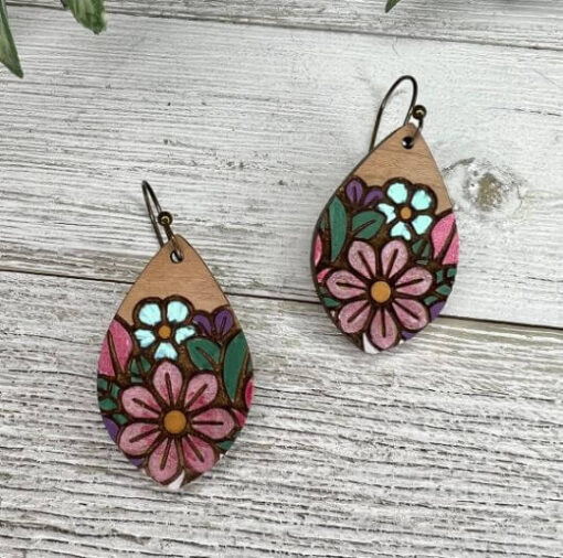 Flower Pointed Teardrop Dangle Earrings - Spring Earrings - Image 3