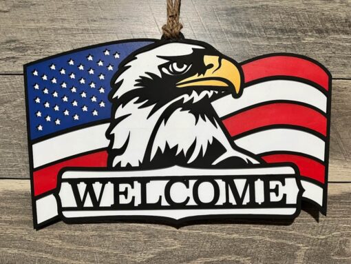 Flag Eagle Welcome Door Hanger