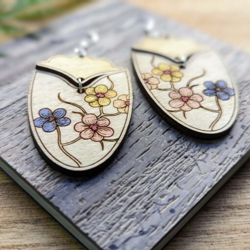 Floral Wood Dangle Earrings 333