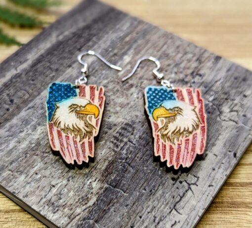 4th of July Patriotic Eagle Flag Full Dangle Earrings - Image 3