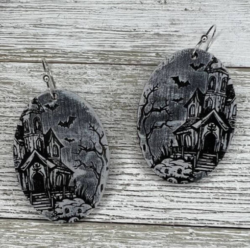 Creepy Haunted House Dangle Earrings - Image 3