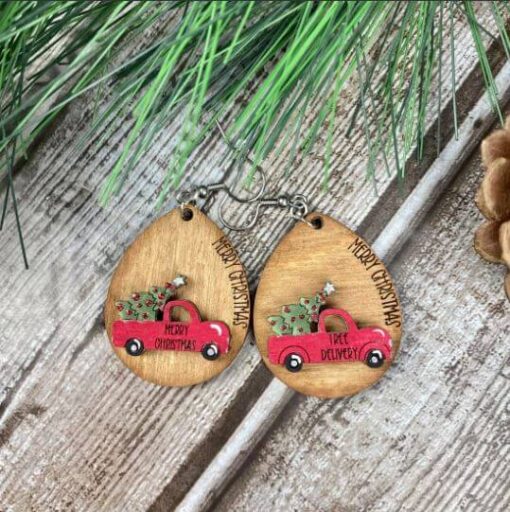 Vintage Christmas Truck Teardrop Earrings