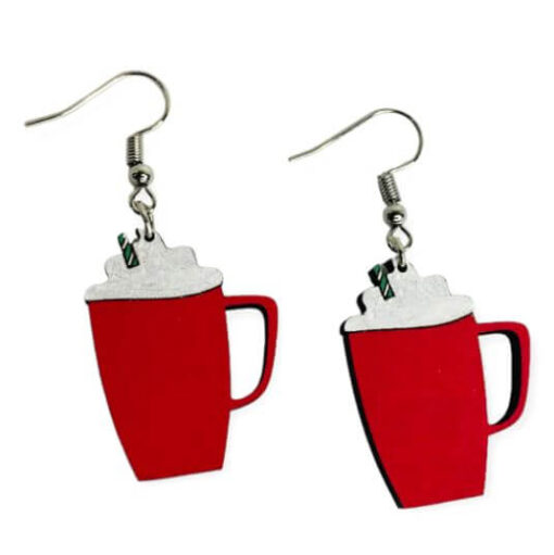 Hot Cocoa and Whipped Cream Holiday Mug Dangle Earrings