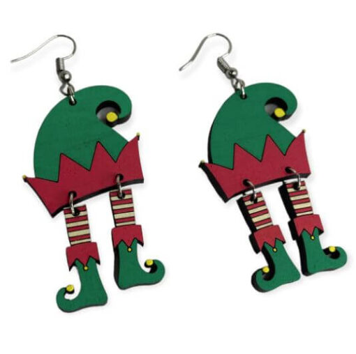 Elf Hat and Shoes Christmas Holiday Dangle Earrings