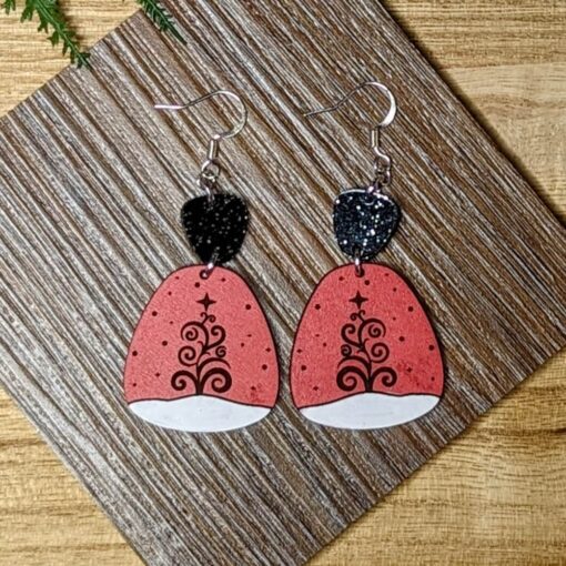 Whimsical Swirl Christmas Tree Earrings - Image 2