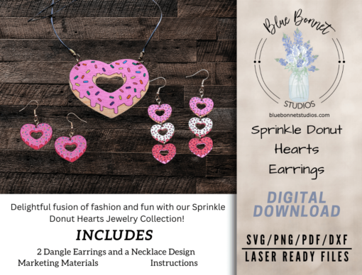 Sprinkle Donut Hearts Earrings Digital File