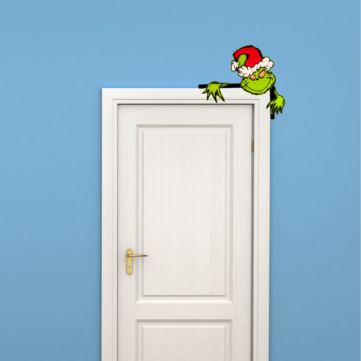 Introducing the Festive Christmas Door Corner: A Unique Green Guy Peeking Design to Elevate Your Holiday Décor! - Image 2