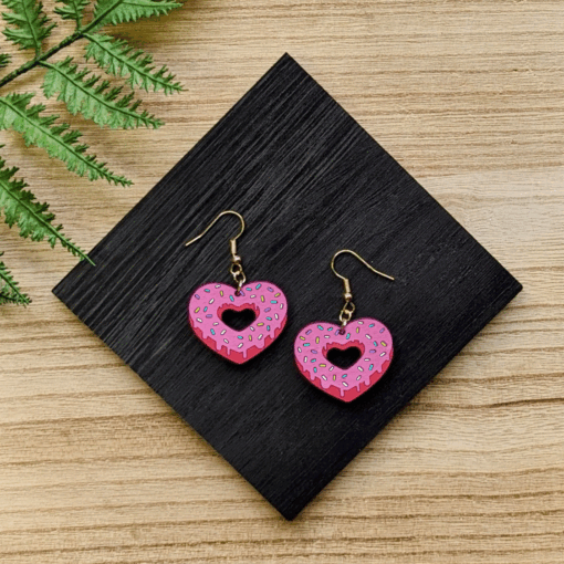 Single Sprinkle Donut Heart Dangle Earrings