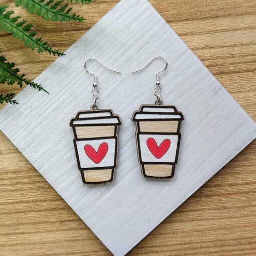 Coffee Cup with Heart Dangles