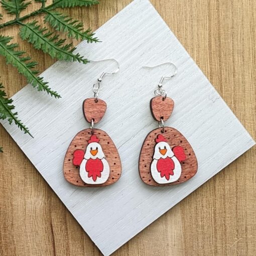 Whimsical Chicken Dangle Eaggings