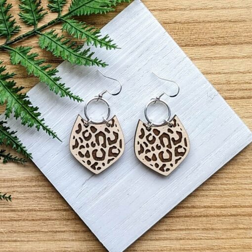 Leopard Print Dangle Earrings: A Stylish Twist on a Classic Design with Wood, Acrylic, and Metal Accents - Image 2