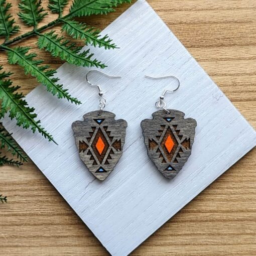 Engraved Arrowhead Dangle Earrings - Image 2