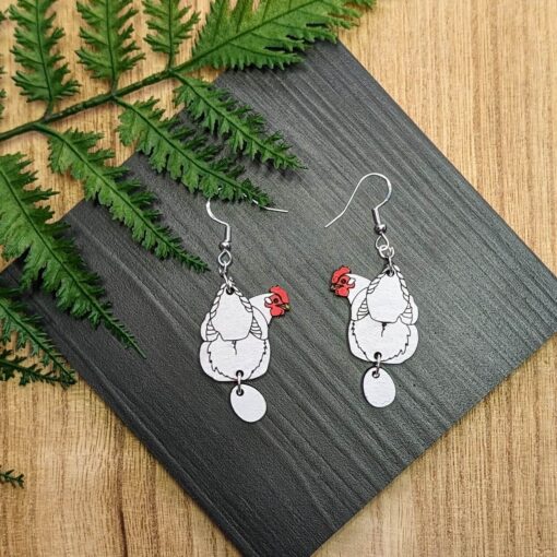 Chicken Laying Egg Dangle Earrings - Image 2