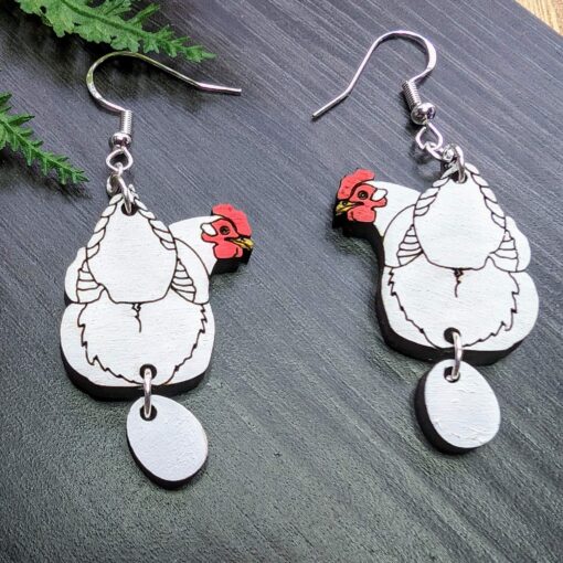 Chicken Laying Egg Dangle Earrings