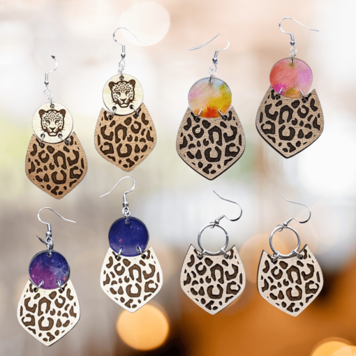 Leopard Print Dangle Earrings: A Stylish Twist on a Classic Design with Wood, Acrylic, and Metal Accents