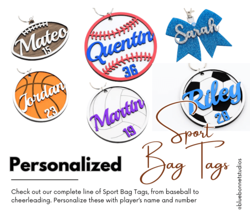 Personalized Sports Bag Tag | Car Charm with Long Jute Card and Year Bead