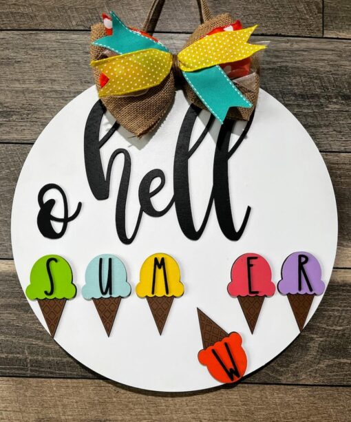 O Hell Summer Ice Cream: Vibrant 16-Inch Door Sign with 6 Hand-Painted Ice Cream Cones