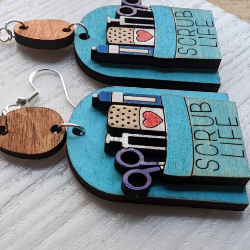 Scrub Life Earrings: Handcrafted Wood 3D Painted Accessories for Trendsetters - Image 2