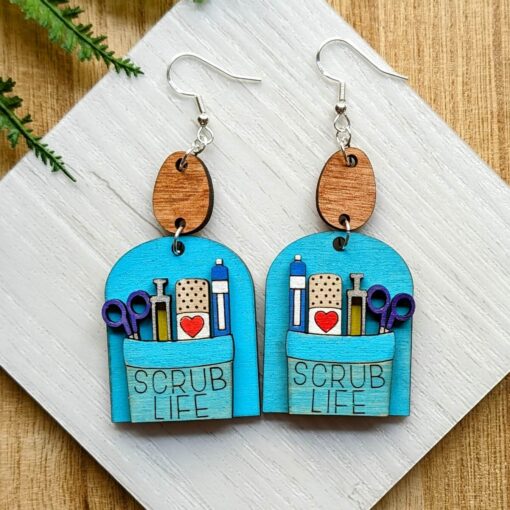 Scrub Life Earrings: Handcrafted Wood 3D Painted Accessories for Trendsetters