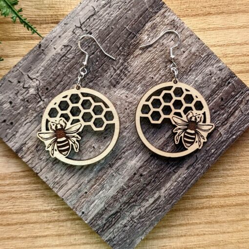 Buzzworthy Beauty: Handcrafted Maple Wood Honey Bee Hive Earrings - Unique Round Style | Wooden Earrings