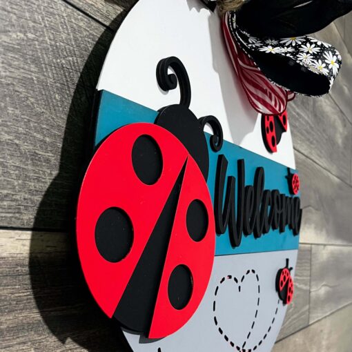 Welcome Ladybug Sign: Charming 16-Inch Home Decor with Heart-Shaped Trail, Perfect for Nature Lovers - Lasercut Wood Signs - Image 2