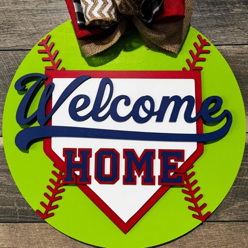 Welcome Home: A Charming 16-Inch Baseball-inspired Wood Sign for Stylish Home Decor