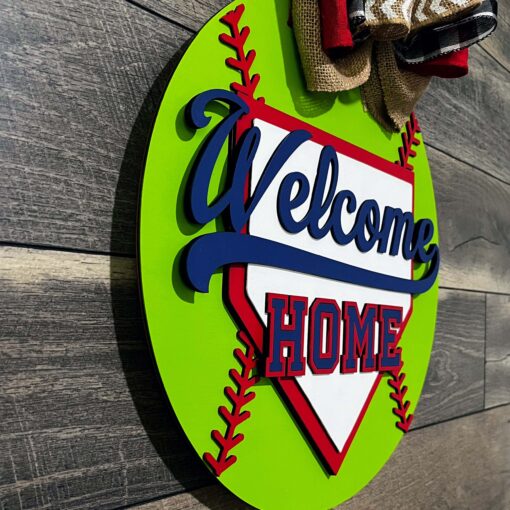 Welcome Home: A Charming 16-Inch Baseball-inspired Wood Sign for Stylish Home Decor - Image 2