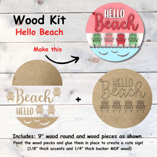 Hello Beach Wood Kit: Create Your Own 9-Inch Laser Cut Wood Sign - Perfect for DIY and Unfinished Projects