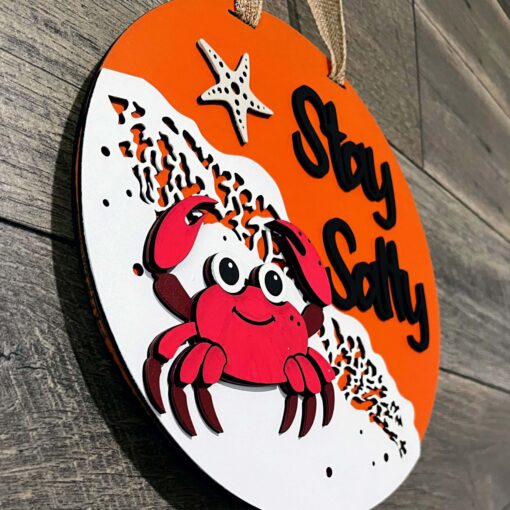 Stay Salty: Coastal Charm Meets Artistry in a 10-Inch Wave Sign with Crab, Starfish, and Laser-Cut Wood Craftsmanship - Perfect Home Decor for Beach Lovers - Image 2