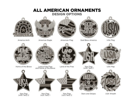 All American Ornaments Collection - 3-Layered Patriotic Unfinished