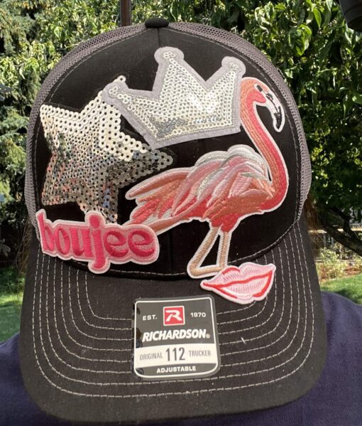 Stand Out in Style: Custom Flamingo Hat with 5 Unique Patches - Premium Headwear Collection