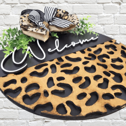 Chic Leopard Print Welcome Door Sign – Laser-Cut Wood Elegance - Image 2