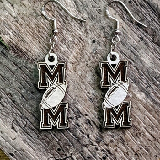 Laser Cut Wooden Football MOM Earrings – Perfect for Proud Football Moms & Fans