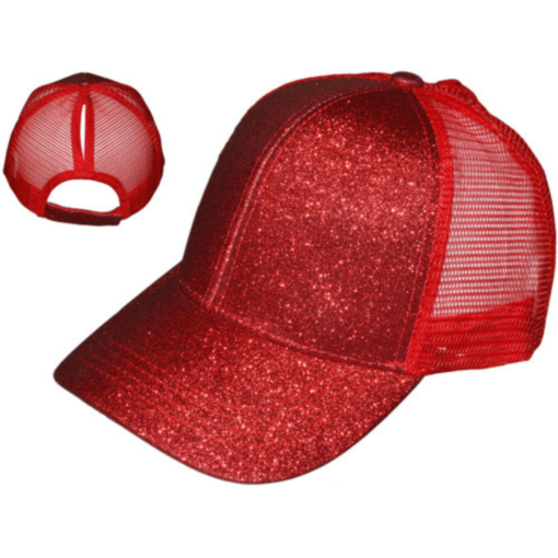 Glitter Ponytail Trucker Hats - Low Profile Structured Mesh Ladies BK Caps