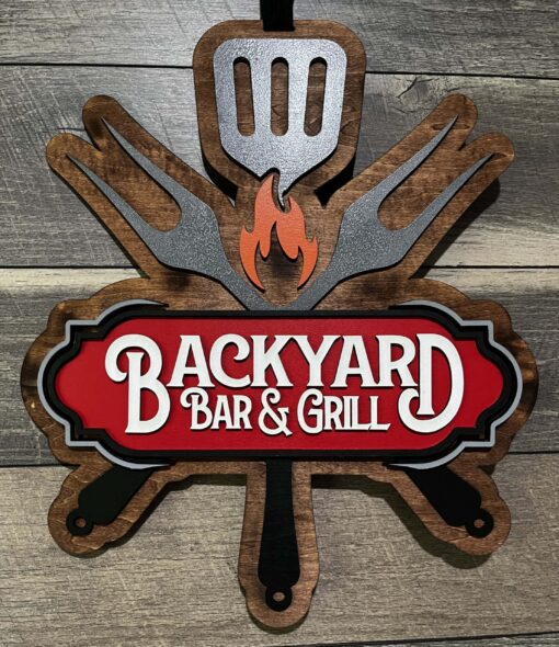 Elevate Your Outdoor Space with Our Custom Lasercut Backyard Bar & Grill Hanger