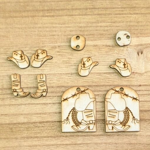 3D Cowgirl Earring Kit: Laser-Cut Boots, Hats & Rope - Ready to Paint!