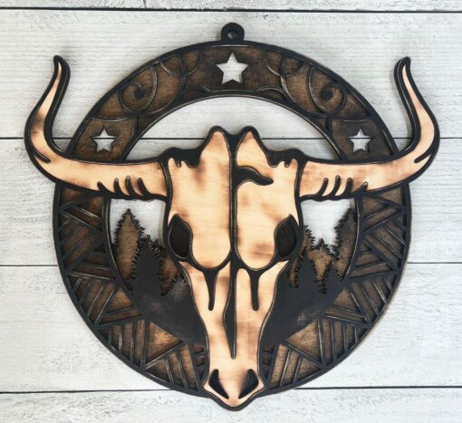 Longhorn v5 Sign: Triple-Layered Western Art with Rustic Charm & Timeless Elegance