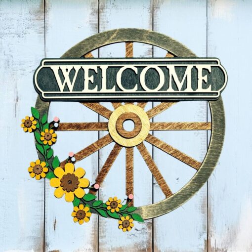 Create Your Own Spring Charm: Customizable Laser Cut Wagon Wheel Welcome Sign DIY Kit – Add Your Personal Touch! - Image 2